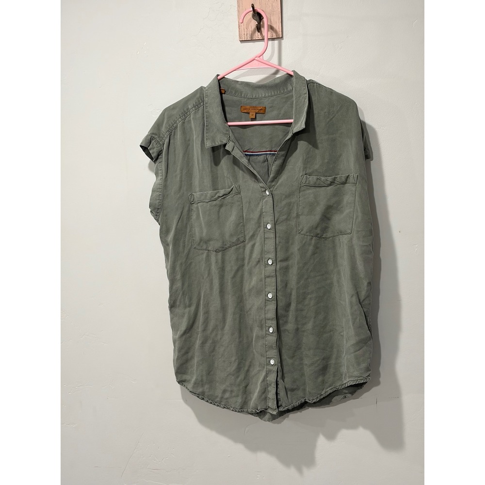 Jachs Girlfriend Womens Olive Green Sleeveless Button Down Shirt Size Medium